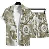 Modisches Herren Sommer Urlaubsstil Hawaiianische Kokosnuss Strand Aufdruck Lässiger Komfort Kurzarmhemd Strandshorts 2-teiliges Set