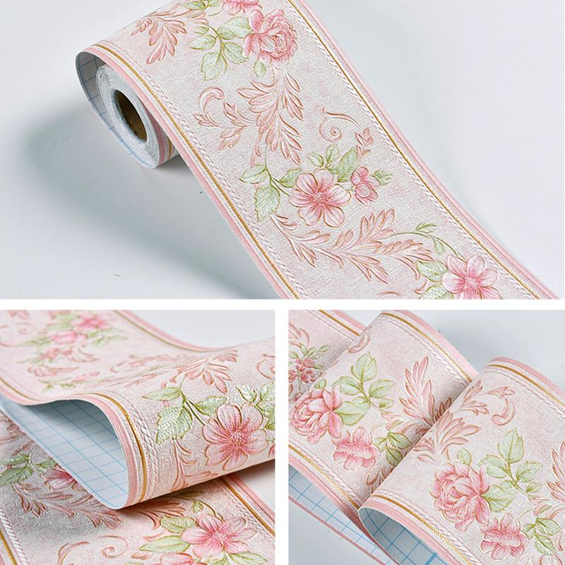A Roll Self-Adhesive Waterproof PVC Wall Decal Fresh 3D Flower Border Wall Sticker New Wallpaper Bedroom 3D 10.5cmx5m