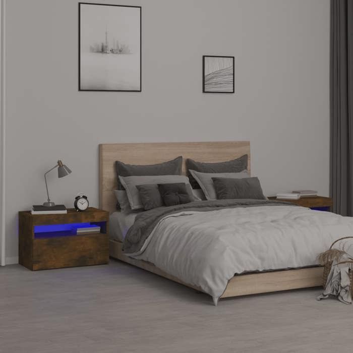 Table de chevet - Maison Exclusive - 2 pcs - Chêne fumé - Lumières LED RVB - 60x35x40 cm
