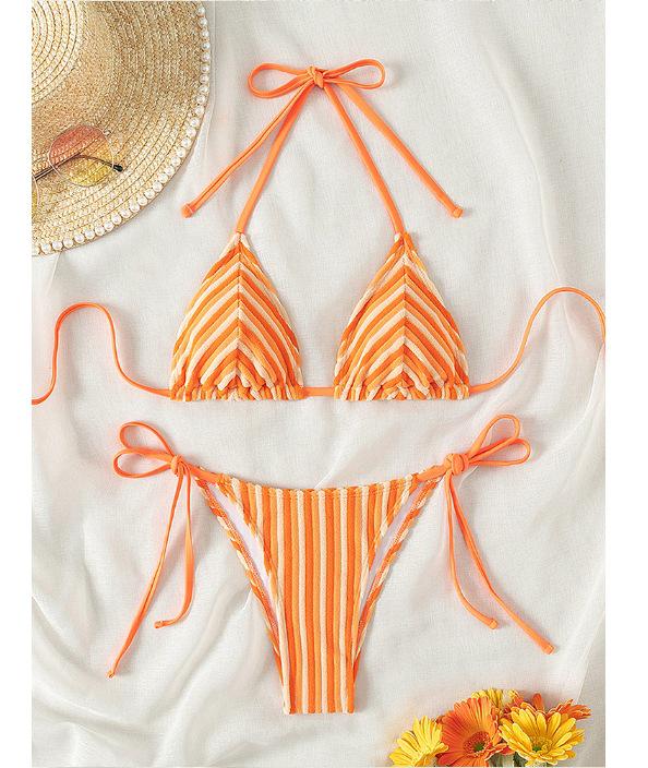 

Полосатое женское махровое бикини и плавки: Сексуальный треугольный купальник Medium