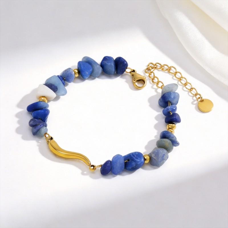 Geometric Irregular Sapphire Bead Bracelet Women Stainless Steel Vacuum Plated 2026 Design