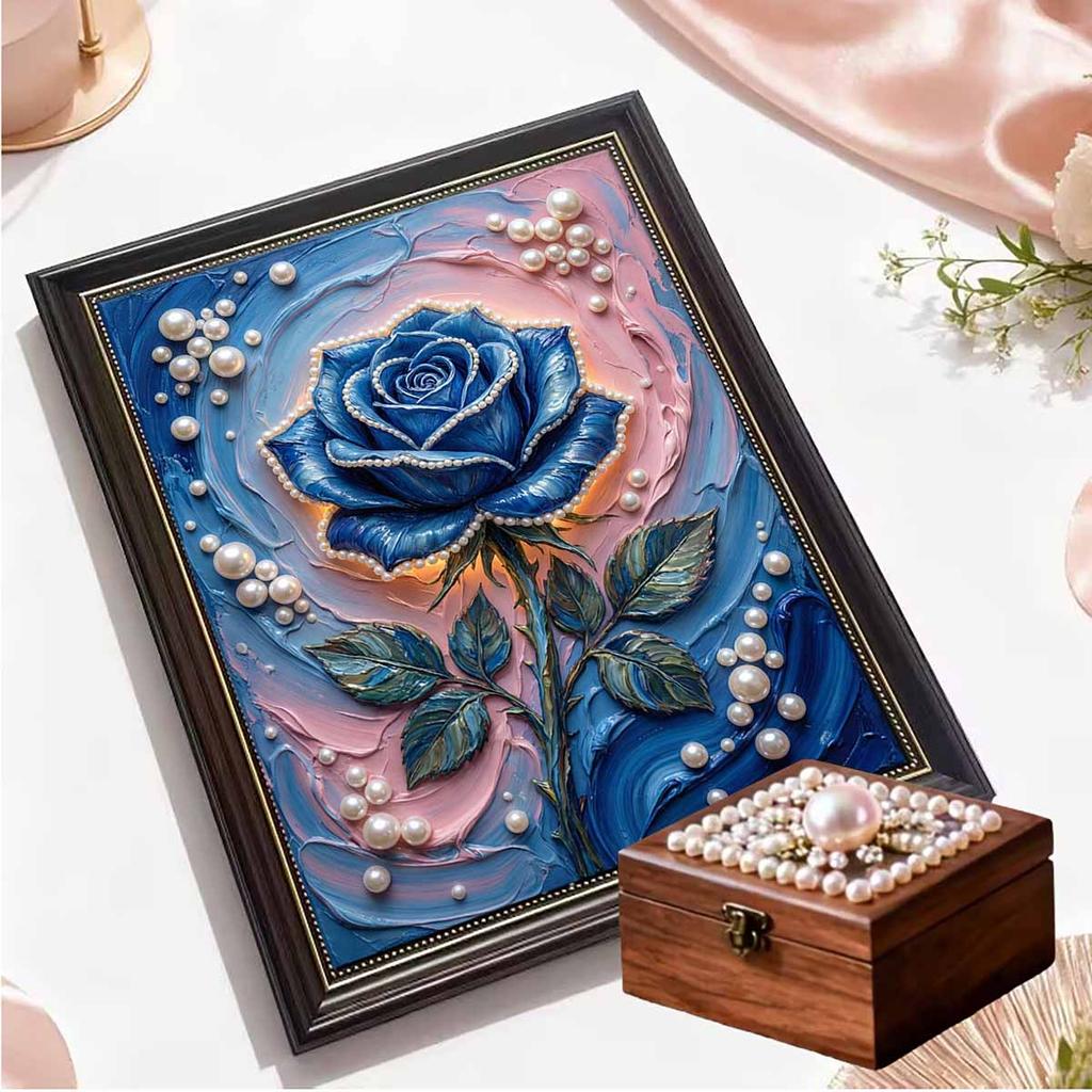 Crystal Pearl Painting 5D DIY Frame Decoration Painting Blue Rose Home Wall Decoration Transparent Pearl Gemstone Painting Picture Art Crafts
