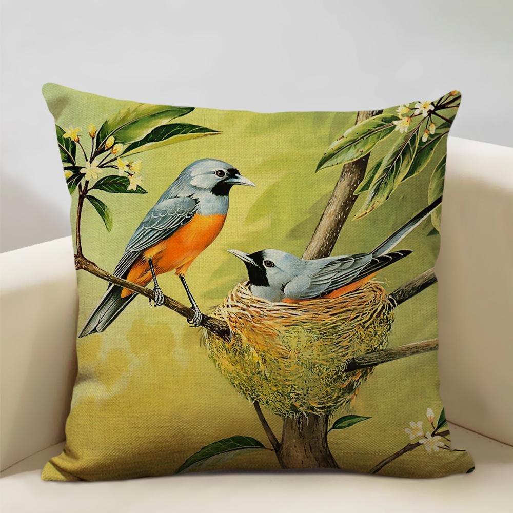Bird Parrot Sofa Cushion Cover Bedroom Living Room Hotel Cafe Decoration Pillow Case 45x45cm Linen Pillowcase Chair Cushions