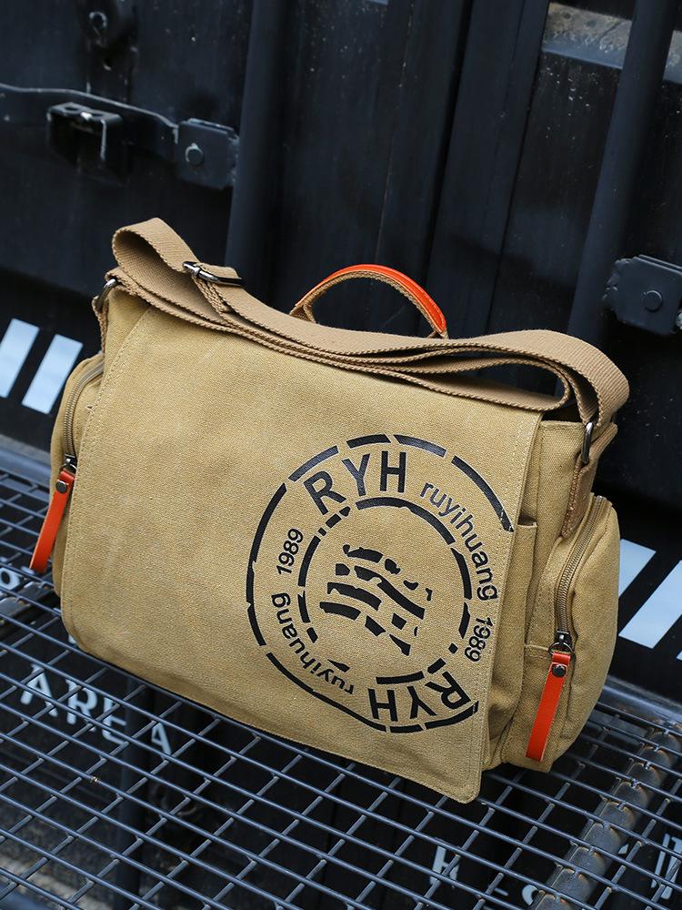 Men's Multi-Compartment Canvas Shoulder Bag - Fashionable Handbag, Crossbody, Briefcase, and Laptop Tote for Business and Casual Use.