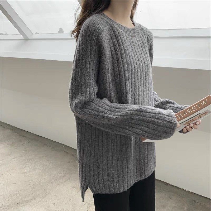 Women's Loose Korean Style Crew Neck Sweater Plus Size Versatile Spring Base Layer Knit Outer Wear Top Autumn Winter