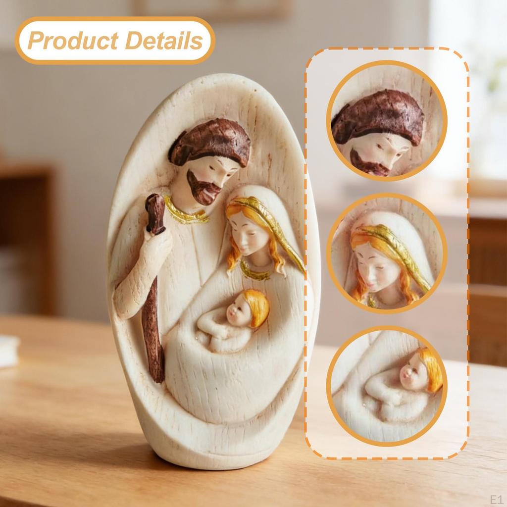Holy Family Statue Ornament Unique Nativity Hand Painted Religious Sculpture Resin for Desk