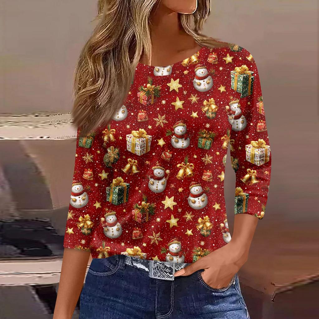 3/4 Sleeve Shirts For Women Print Graphic Tees Blouses Casual Plus Size Basic Tops Pullover