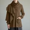 INCERUN Autumn Men High Cowl Neck Long Sleeve Ruffled Irregular Casual Tops T-shirts