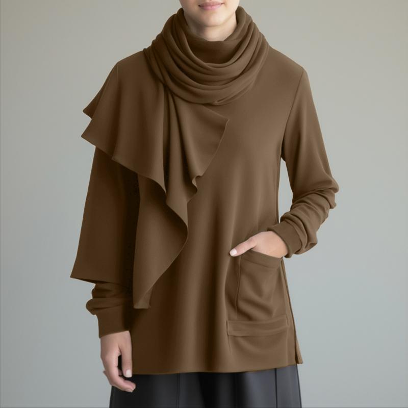 INCERUN Autumn Men High Cowl Neck Long Sleeve Ruffled Irregular Casual Tops T-shirts