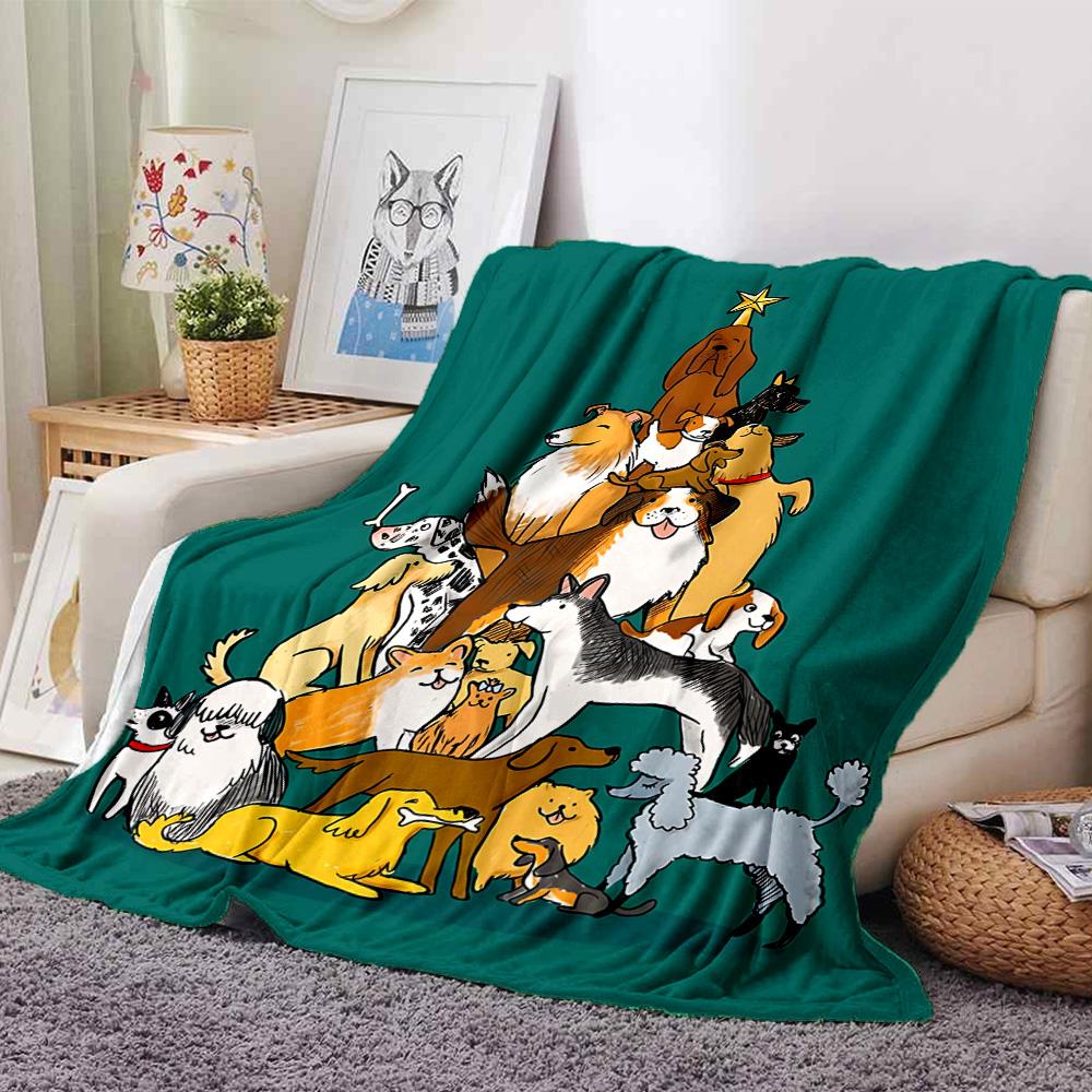Dogs Christmas Tree Flannel Blanket Super Soft Warm Cozy Blanket For Sofa Bed Office Travel Allseason Home Decor Gift