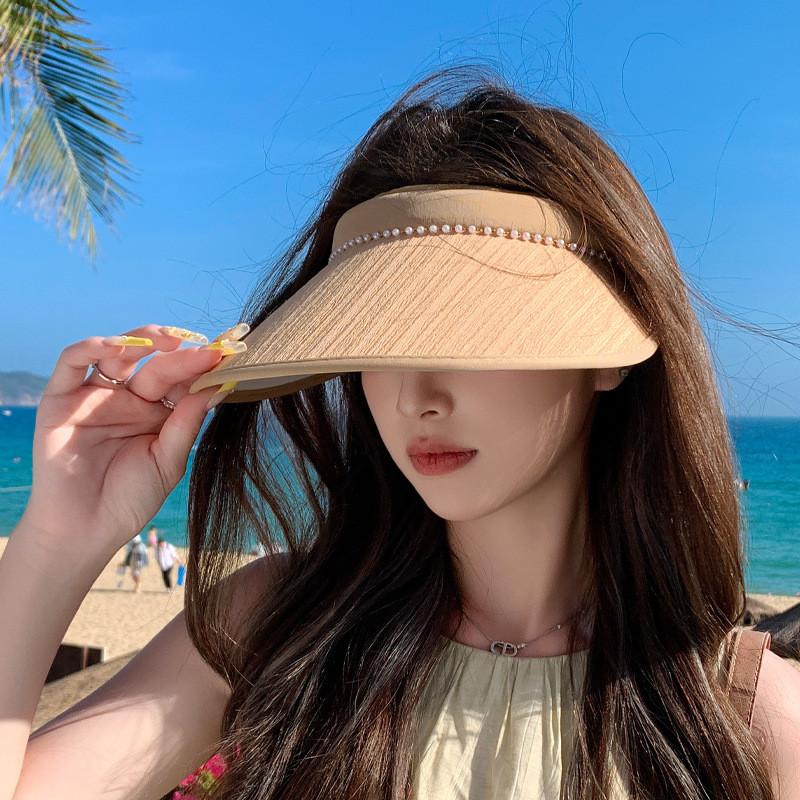 Summer Outdoor Sun Hat With Pearl Embellishments For Women Sun Protection And Breathability