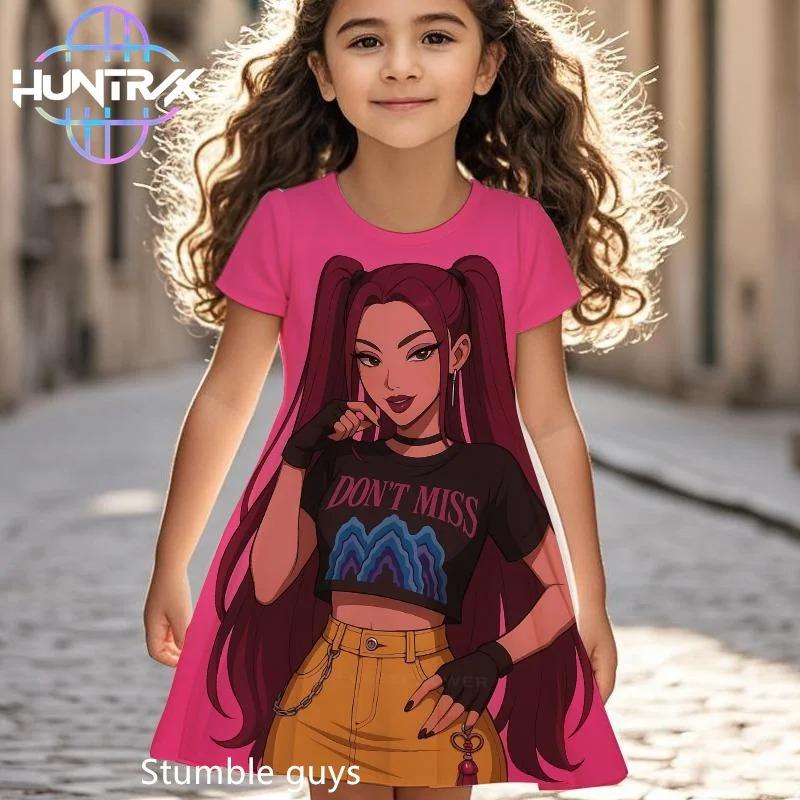 Girls' Short-Sleeve Dress - Features a Princess 3D Print Design, with a Sweet And Lovely Style