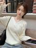Design-Conscious V-Neck Layered Knit Sweater for Women - Chic Autumn/Winter Style