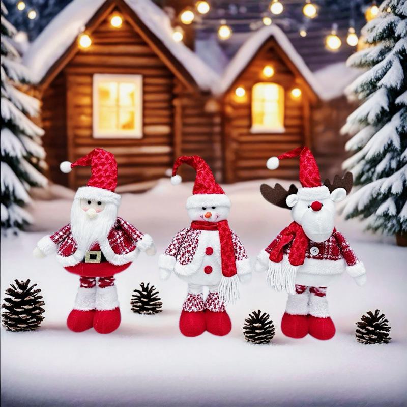 Telescopic Plush Christmas Ornaments: Snowman, Reindeer, Santa with Scarf