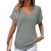 2026 Women's V-neck Summer Waffle Pocket Short Sleeve T-shirt