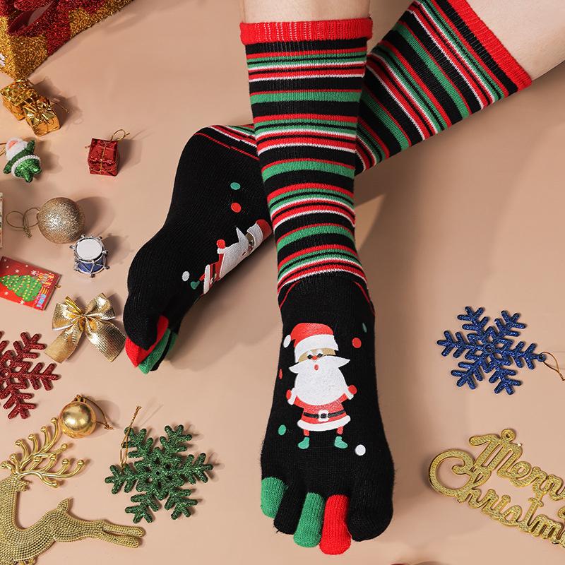 New Fashion Women Funny Cartoon Printed Toe Socks Cotton Five Fingers Socks Casual Soft Socks Women Christmas Sock