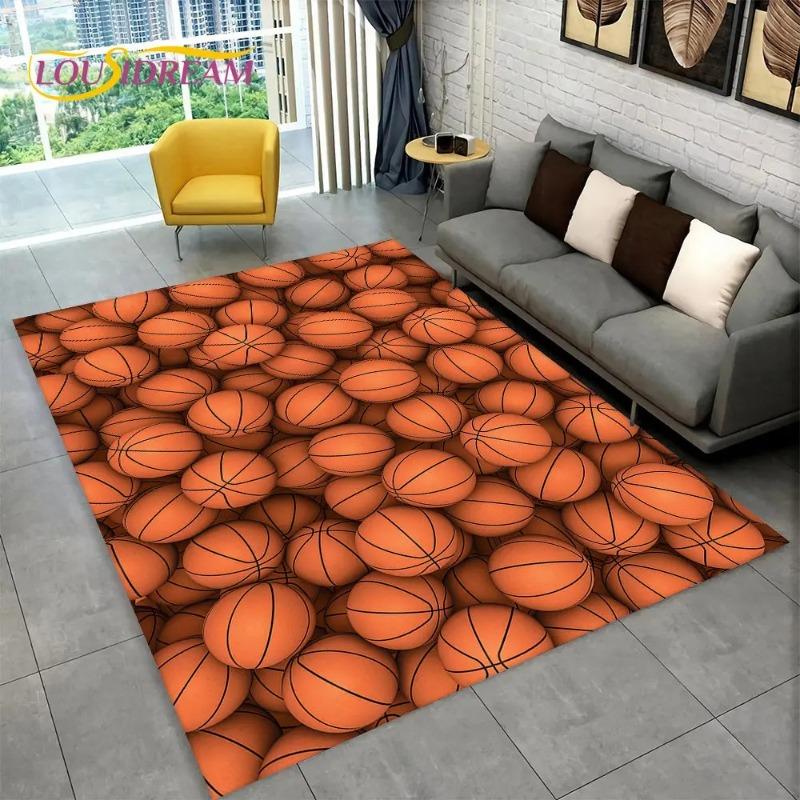3D Basketball Cour Cartoon Area Rug Large Carpet Rug for Living Room Bedroom Sofa Playroom Doormat Decor Kids Non-slip Floor Mat