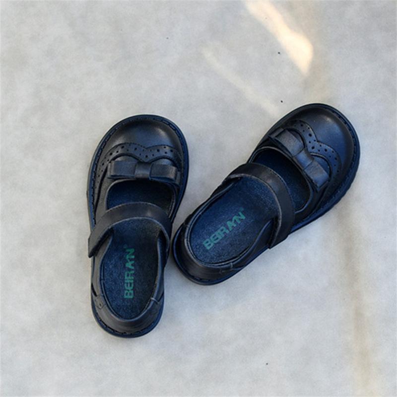 2026 Spring Children Genuine Leather Shoes Black White Toddler Girls Flat Shoes Fashion Bow Kids School Shoes Girl High Quality
