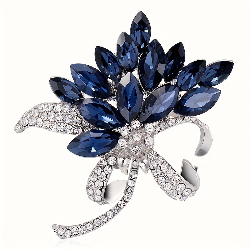 Elegant Vintage-Inspired Multi-Layer Rhinestone Brooch with Blue Gemstones & Sparkling Crystals – Chic Floral Design for Women, Perfect for Parties