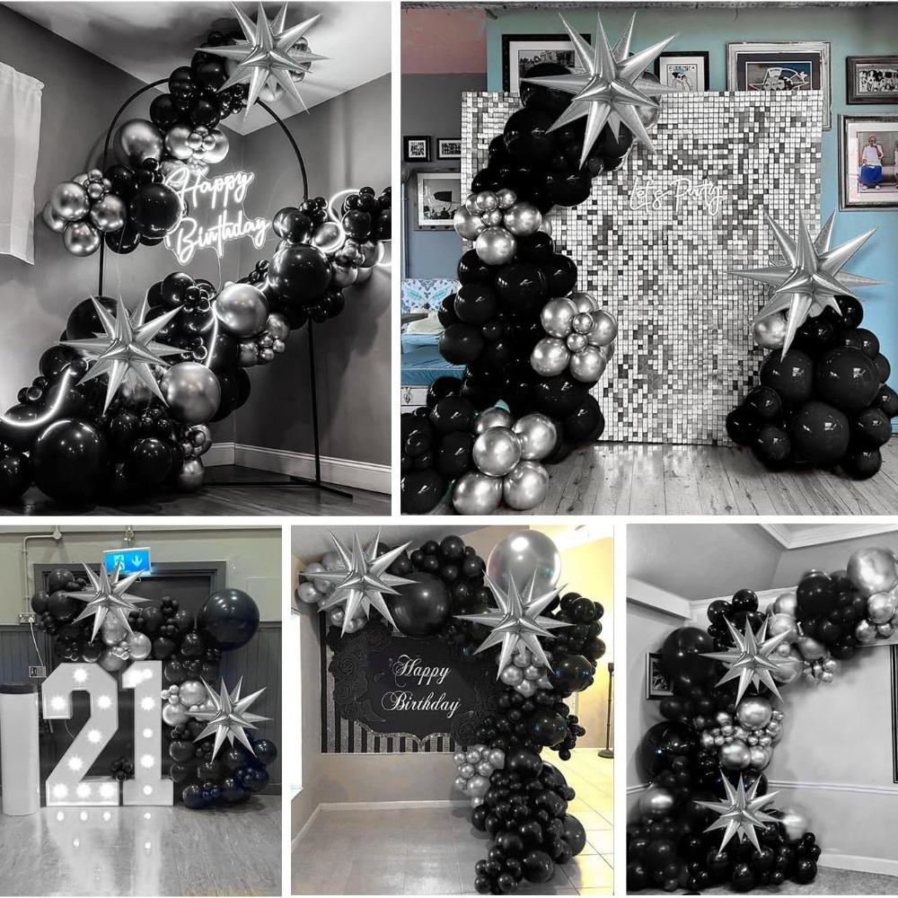 137Pcs Black and Silver Balloon Wreath Arch Set for Birthday, Wedding, Graduation, Anniversary, Graduation Party Decoration