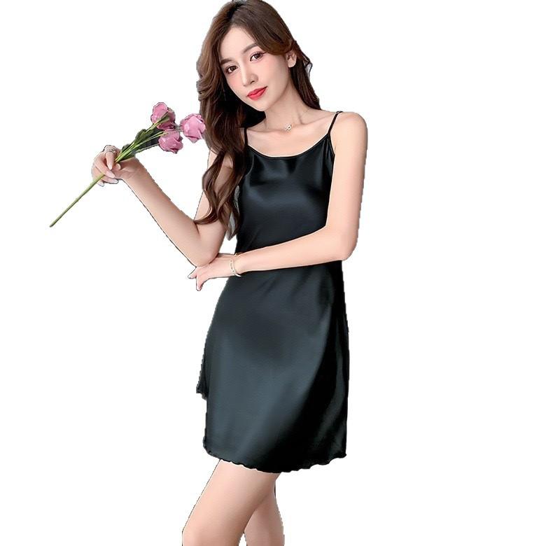Women's nightgown, thin silk, sexy imitation silk, loungewear, sling vest, pajamas can be worn outside, base A