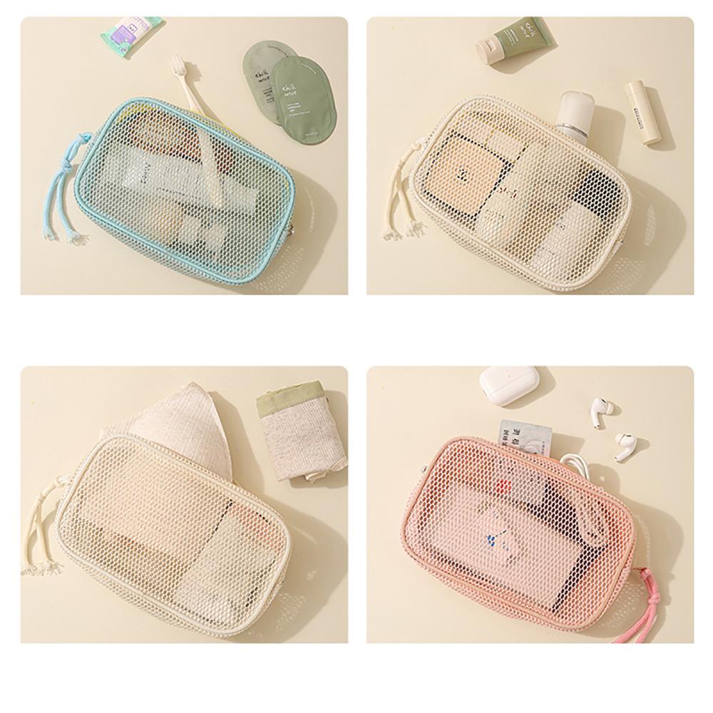 Casual Mesh Cosmetic Bag Hand-Held with Zipper Women Pure Color Makeup Bags Multipurpose Portable Mesh Toiletry Wash Bags