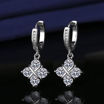2026 White Gold Zircon Earrings Clover Luxury Engagement Ear Buckle Earrings Women's Jewelry