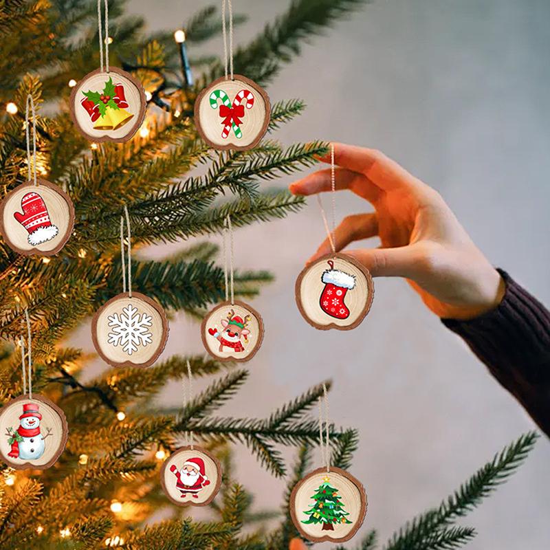 Christmas Tree Decorations Wood Christmas Tree Decorations,9Pcs Round Christmas Decor Wood Christmas Ornaments For Crafts