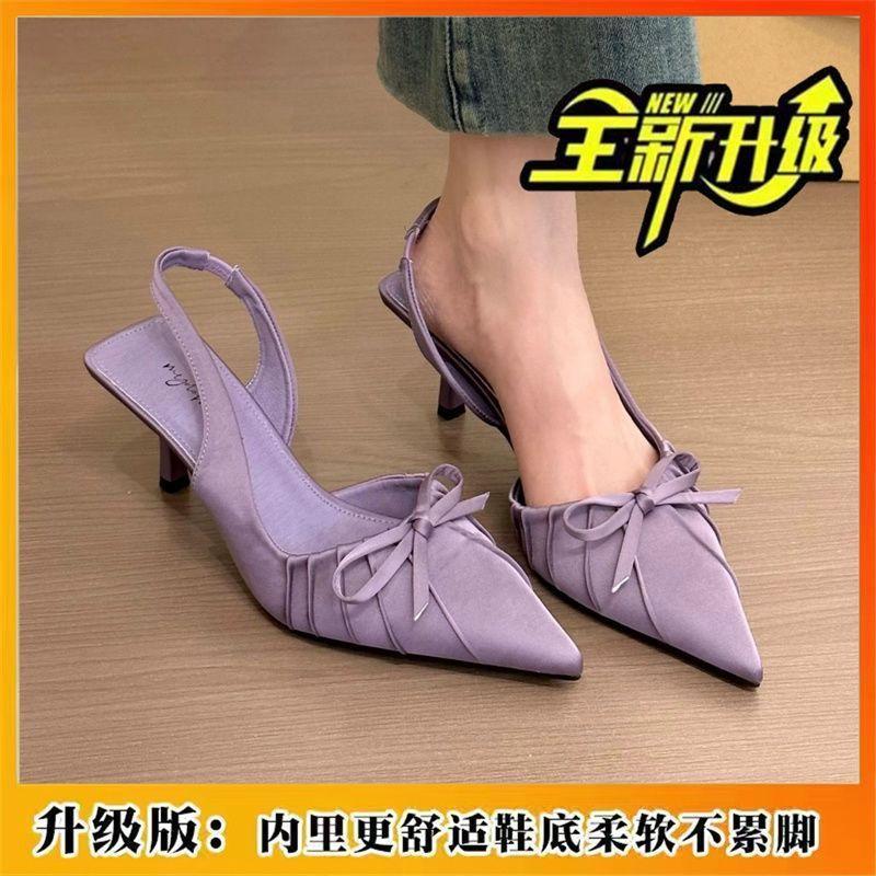 

Late summer bow French late wind composite bottom suede pointed high heels women s thin heel bag head sandals 40