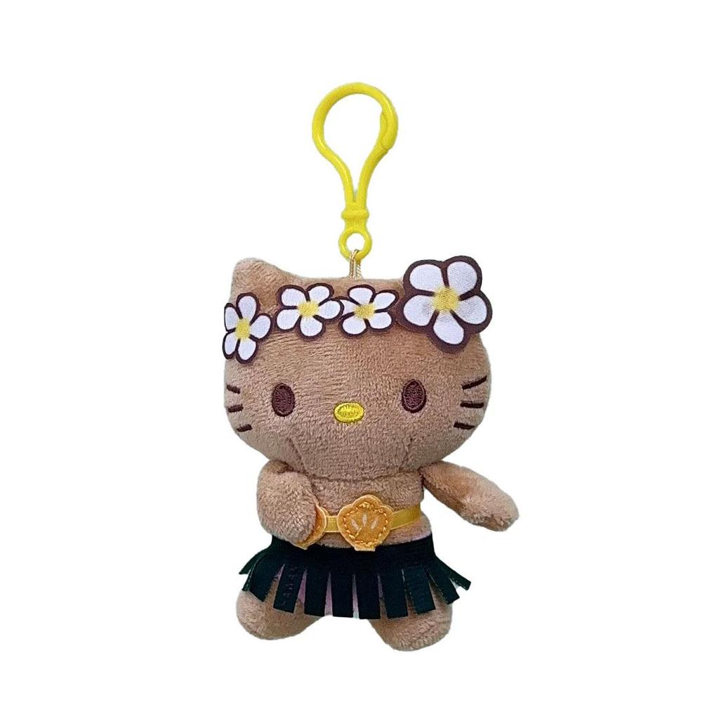 Adorable Cartoon Black Cat Plush Keyring with Surfing Beach Ring Pendant