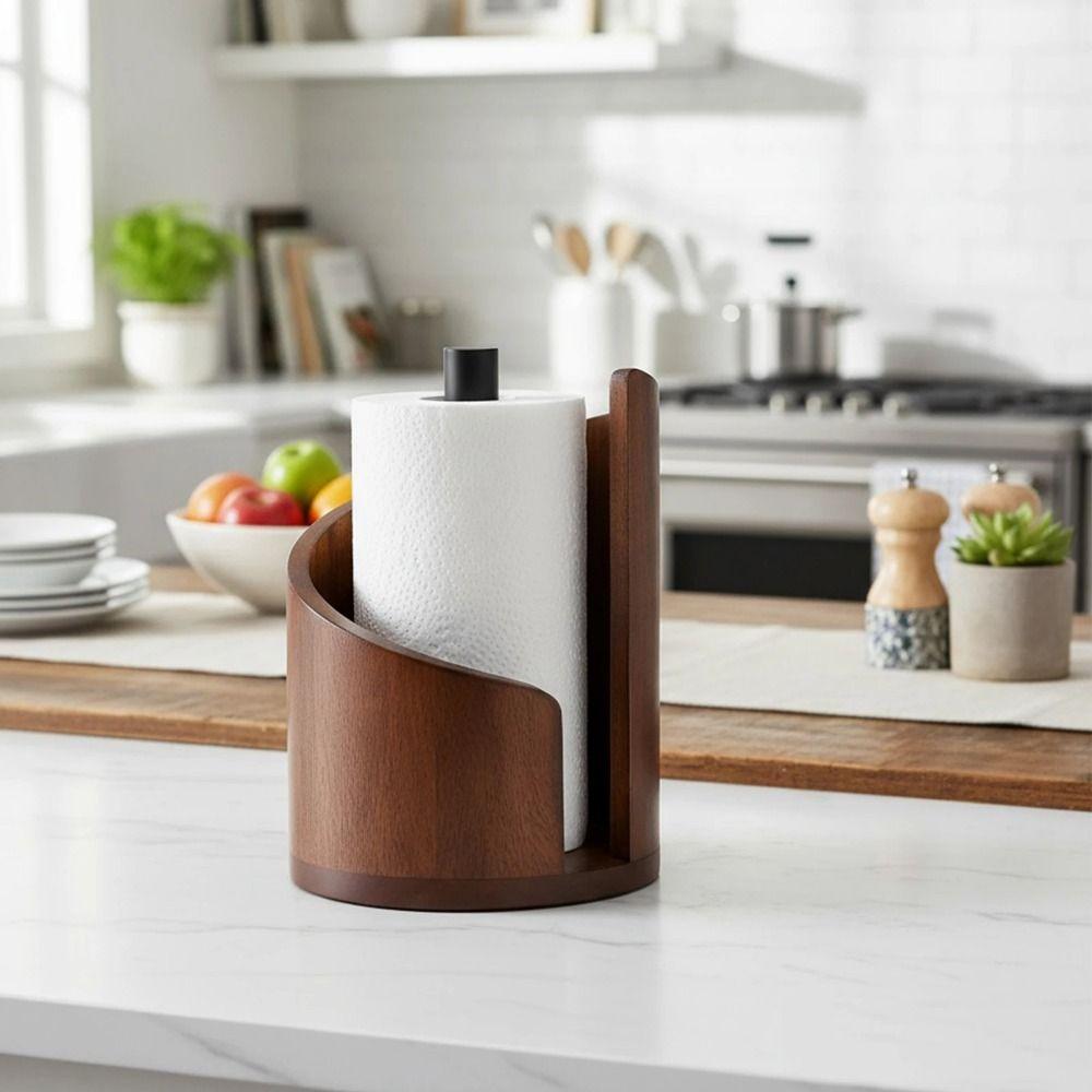 Countertop Design Wooden Paper Towel Holder Freestanding Base Roll Paper Storage Rack  Hotel