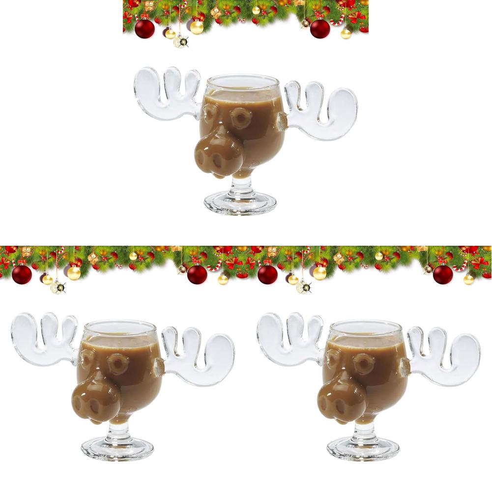 Creative Elk Glass Cup 8oz 240ml Christmas Vacation Moose Mug With Cat Spoon Xmas Reindeer Head Coffee Cup Wine Mug Water Cup