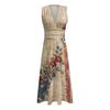Womens Sleeveless V Neck Wrap Maxi Dress Patriotic Flag Print Floral Swing Summer Sundress Casual High Waist