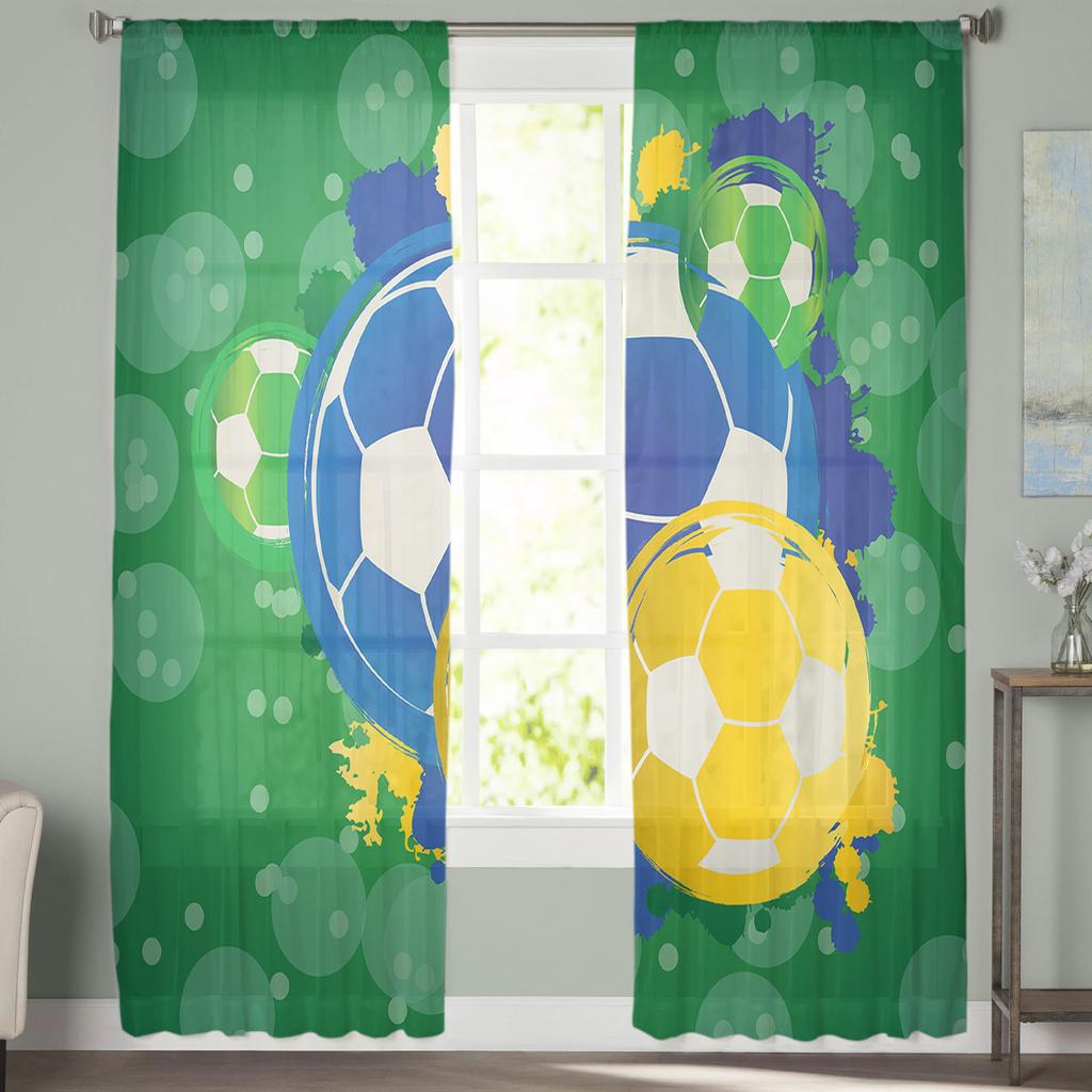 Fußball Grün Graffiti Sportliche Tüllgardinen zur Wohnzimmerdekoration Moderne Chiffon Transparente Voile Küchengardine