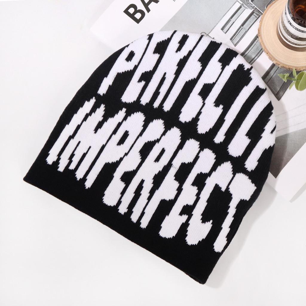 Knit Hat With Alphabet Print For Autumn Winter Casual Street Style BlackWhite