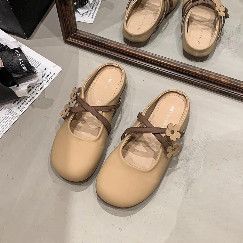 

Удобные тапочки-балетки с закрытым носком, женские, весна-лето, новая уличная обувь, нескользящая толстая подошва, повседневные шлепанцы на одну педаль, ленивые полутапочки 40 хаки