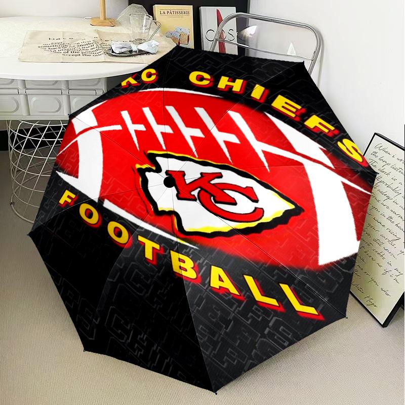 Kansas City Chiefs Pattern Umbrella Folding Umbrella, Automatic Umbrella 8-Frame for Travel, Camping Use Gift for Halloween Christmas