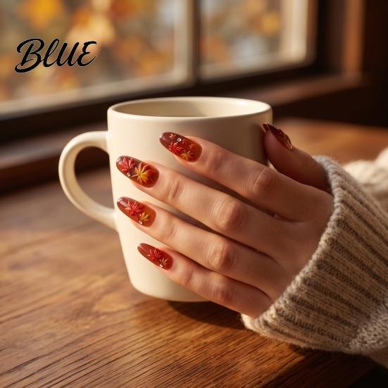 Autumn Nail Decals Maple Leaf Stickers Self-Adhesive Fall Leaves Decals Decorations Women Embossed Manicure Stickers for Home and Salon Use