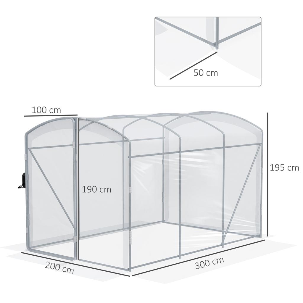 Tunnel Greenhouse, Walk-In, Transparent Film, Galvanized Steel Frame, 3 x 2 x 2m