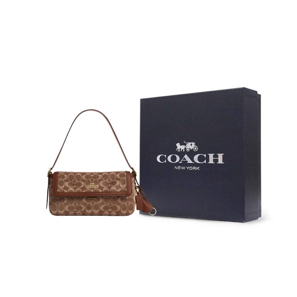 Coach Etta 25 Classic Monogram Fabric Shoulder Bag Medium Women Shoulder Bag Light-Khaki Vintage-Brown CCV65-IMYN0