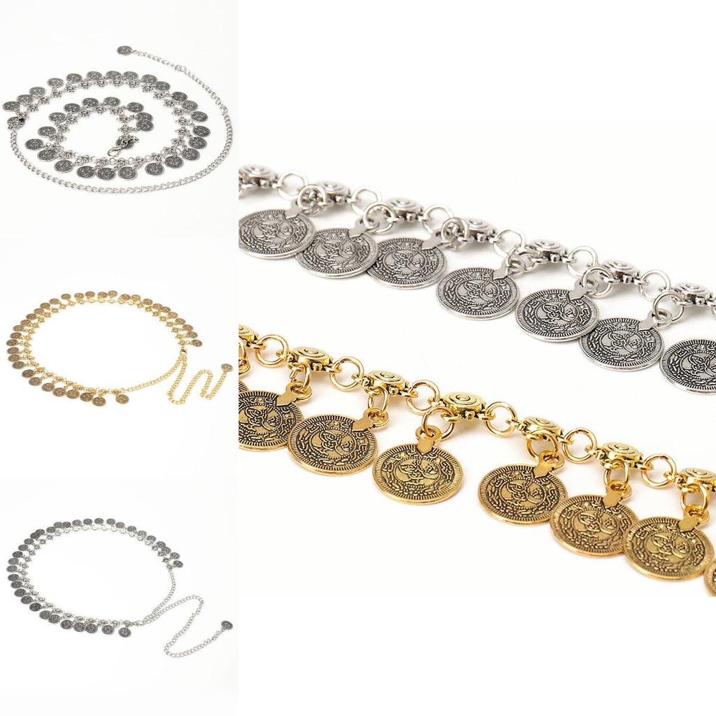Style Metal Waist Belt With Coin Pendant And Hook Closure For Womens Fashion
