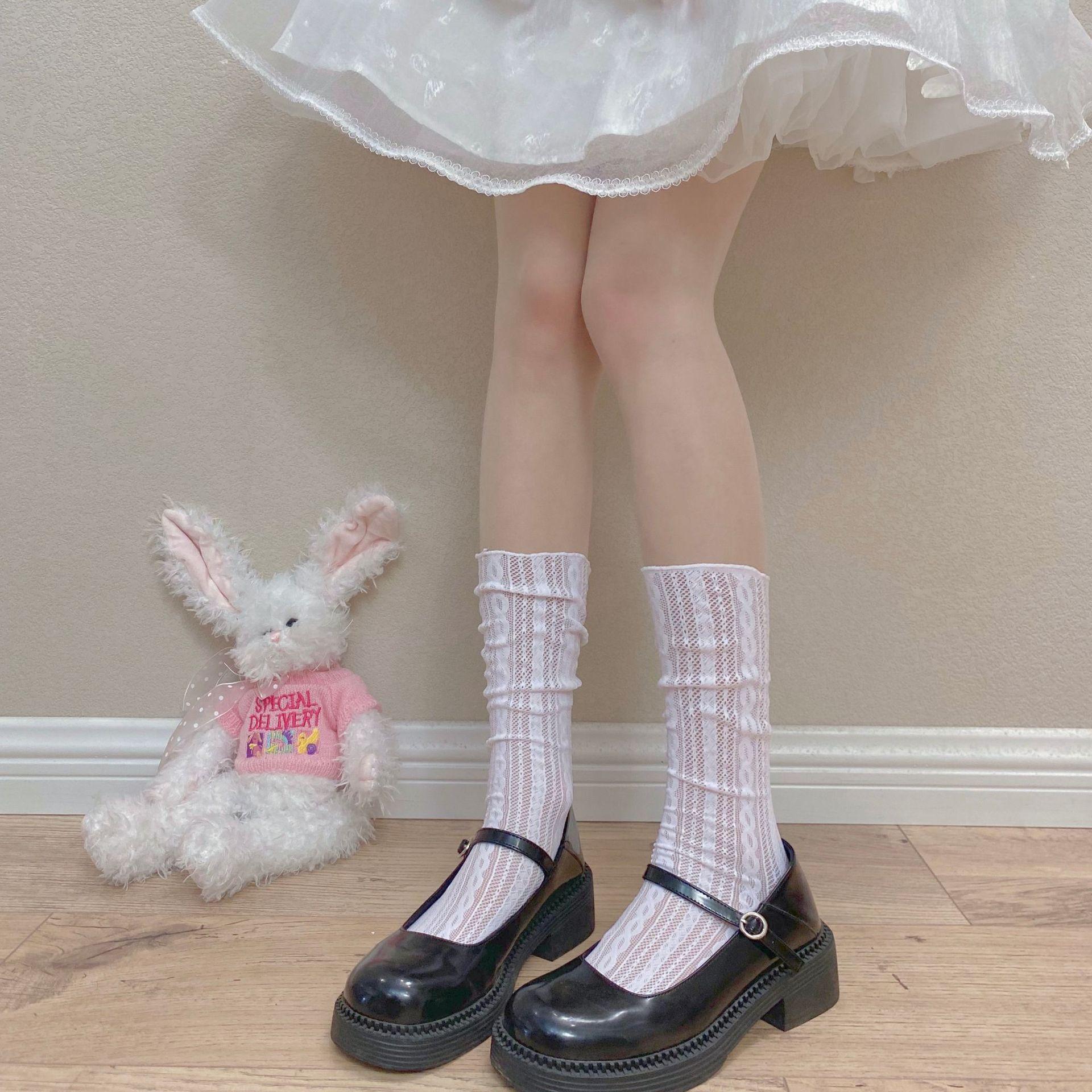 

jk Striped black and white short, medium, and long lace mesh socks for women, summer thin style, trendy Average Size