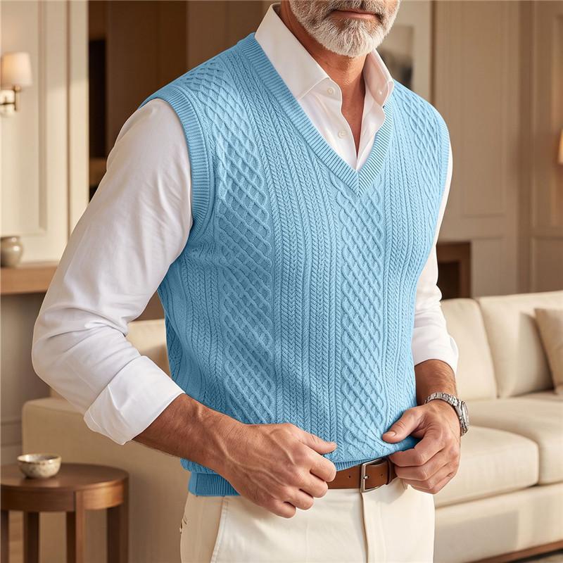 Gilet in Maglia a Treccia con Scollo a V da Uomo Senza Maniche Gilet in Maglia Casual Business Gilet per Uomo