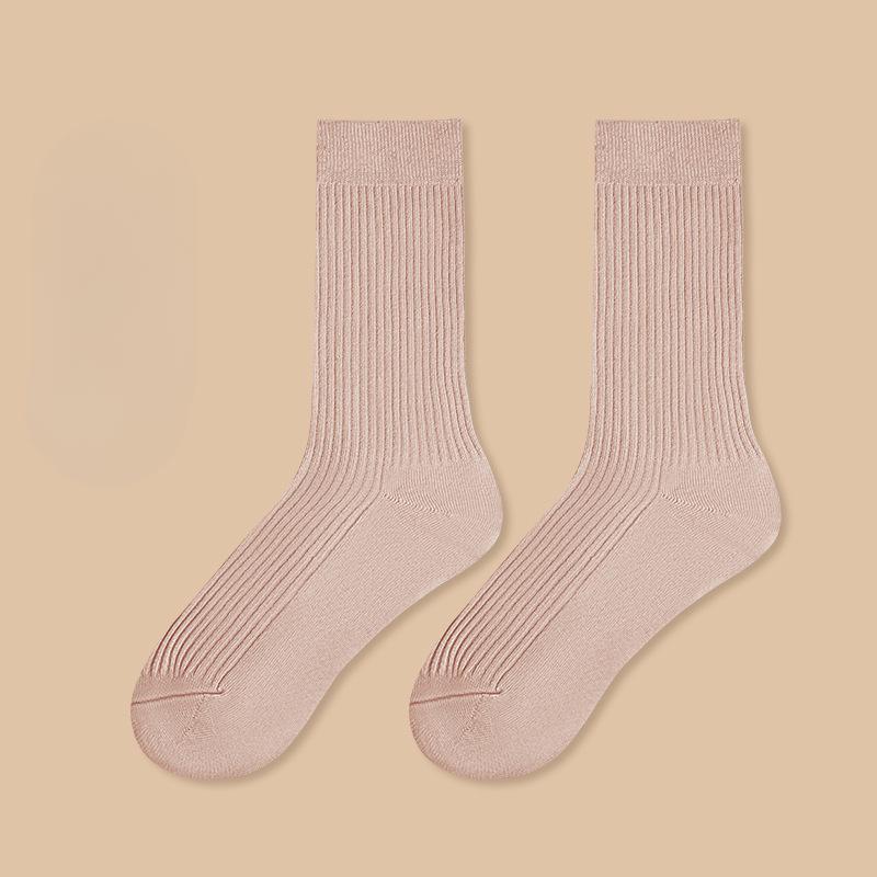 Women's Spring and Autumn Pure Cotton Antibacterial Sweat Absorbing Solid Color Breathable Mid Calf Sports Socks
