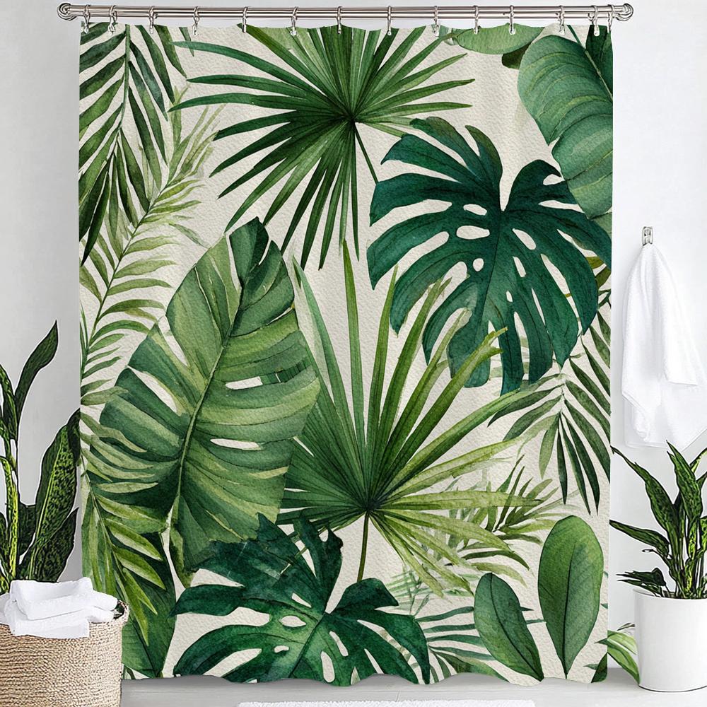 Tropical Plant Leaves Bath Curtain Waterproof Fabric Shower Curtains Colorful Leaf Pattern Bathtub Screen For Bathroom Decor