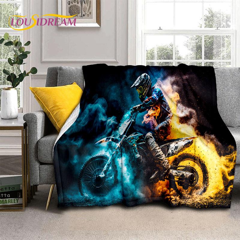 Motocross Motorrad Weiche Decken, Warme Kuscheldecke Bequeme Decke für Picknick Betten Sofa Zuhause Schlafzimmer Wandergeschenk