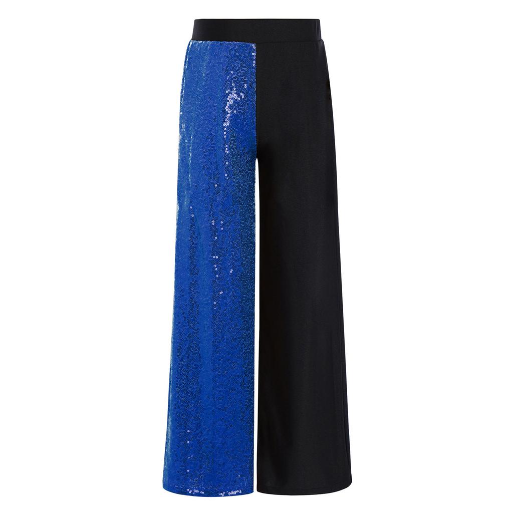 Girls Sequins Patchwork Pants Elastic Waist Color Block Dance Trousers Hip Hop Jazz Outfit