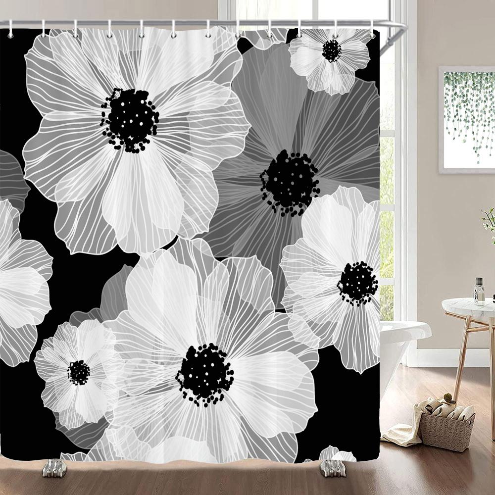 High Quality Flower Plant Leaves Fabric Shower Curtain Waterproof Beautiful Butterfly Bath Curtains for Bathroom Decor with Hook