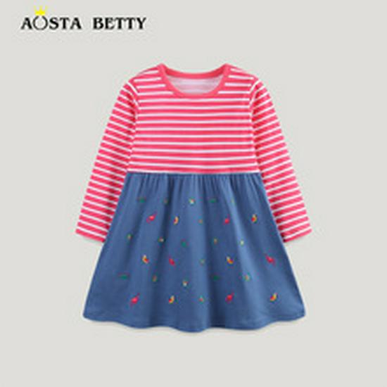 Autumn Unicorn Embroidery Princess Dress - European & American Style, Knitted Cotton for Girls