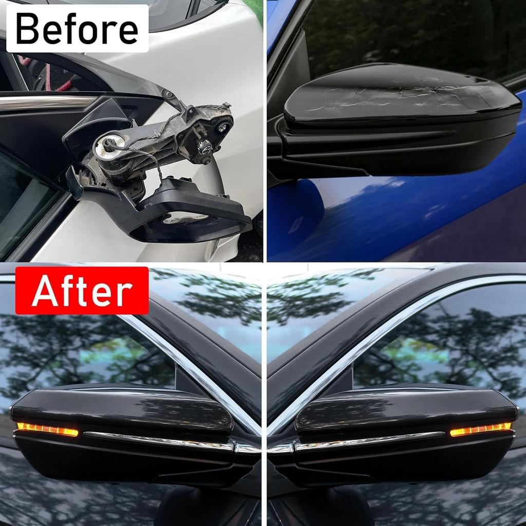 Moonlinks Compatible With 2016- Honda Civic Side Mirror Cover Replacement,Glossy Black LH & RH Side Door Rearview Mirror Cap Trim For 10Th Gen